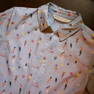 Cropped Button Up with Mermaid Print